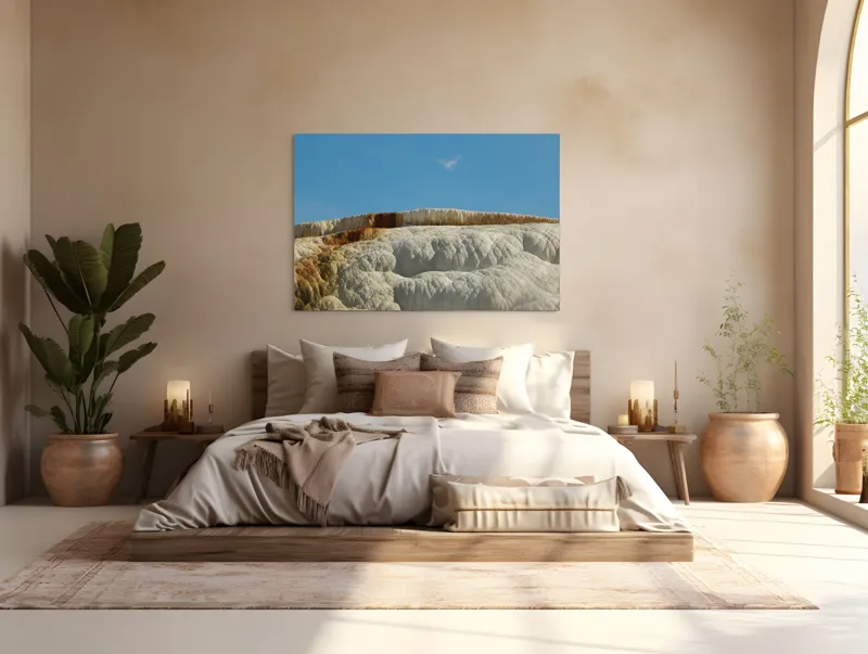Tablou Canvas, "Terase calcaroase sub cer senin", Roci, Terase, Albe, Naturale, Peisaj, Geologie, Cer, Mineralizare, Straturi, Texturi, 150 x 100 cm – poza 4