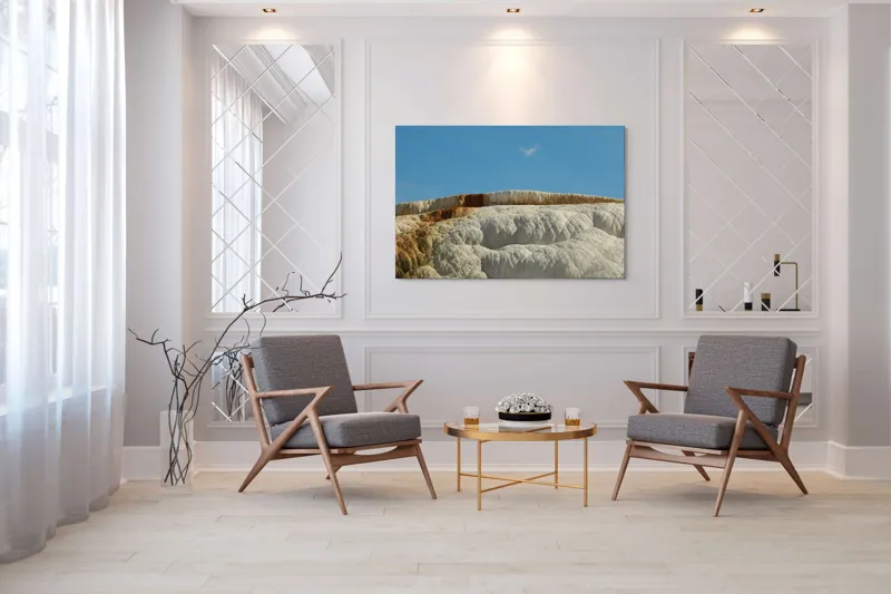Tablou Canvas, "Terase calcaroase sub cer senin", Roci, Terase, Albe, Naturale, Peisaj, Geologie, Cer, Mineralizare, Straturi, Texturi, 150 x 100 cm – poza 7