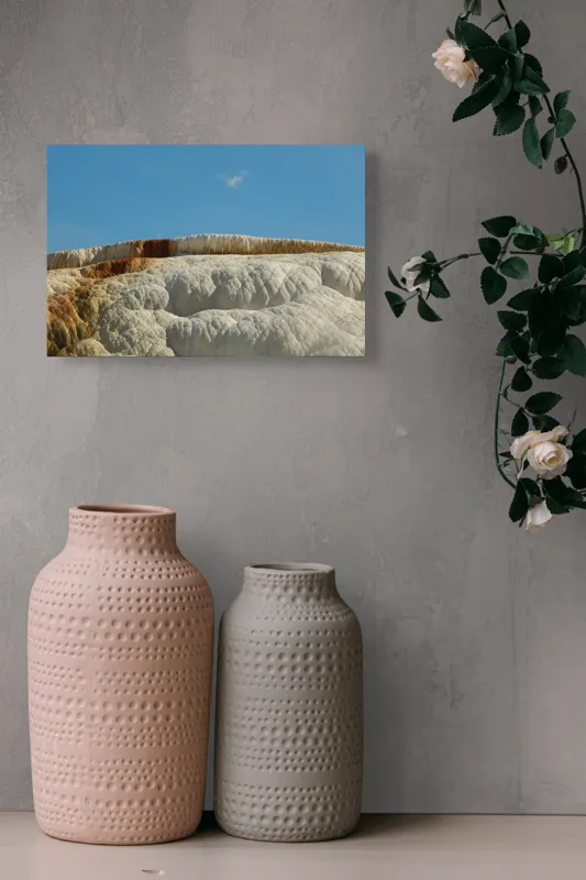 Tablou Canvas, "Terase calcaroase sub cer senin", Roci, Terase, Albe, Naturale, Peisaj, Geologie, Cer, Mineralizare, Straturi, Texturi, 39 x 26 cm – poza 4