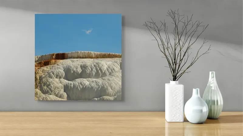 Tablou Canvas, "Terase calcaroase sub cer senin", Roci, Terase, Albe, Naturale, Peisaj, Geologie, Cer, Mineralizare, Straturi, Texturi, 50 x 50 cm – poza 3