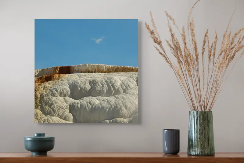 Tablou Canvas, "Terase calcaroase sub cer senin", Roci, Terase, Albe, Naturale, Peisaj, Geologie, Cer, Mineralizare, Straturi, Texturi, 50 x 50 cm – poza 4