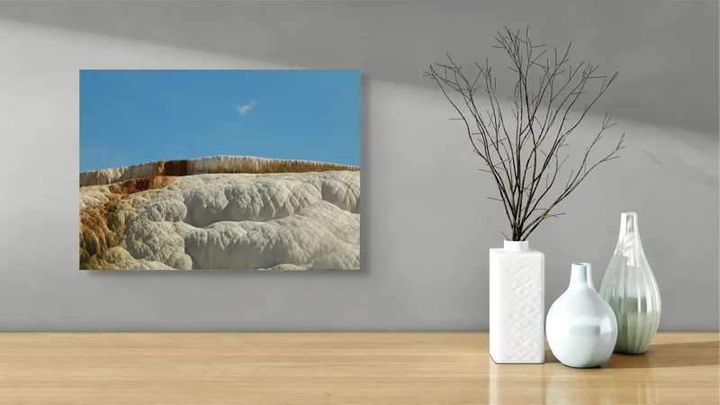 Tablou Canvas, "Terase calcaroase sub cer senin", Roci, Terase, Albe, Naturale, Peisaj, Geologie, Cer, Mineralizare, Straturi, Texturi, 54 x 39 cm – poza 3