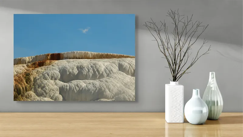 Tablou Canvas, "Terase calcaroase sub cer senin", Roci, Terase, Albe, Naturale, Peisaj, Geologie, Cer, Mineralizare, Straturi, Texturi, 70 x 50 cm – poza 3