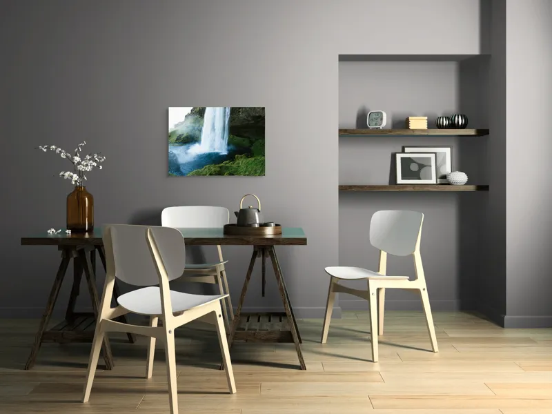 Tablou Canvas, "Cascadă înverzită în munții solitari", Cascadă, Apă, Verdeață, Roci, Natură, Răcoritoare, Flux, Vijelios, Spray, Seninătate, 70 x 50 cm – poza 5