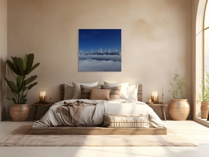 Tablou Canvas, "Nori dansând peste munți înalți", Nor, Munte, Cer, Albastru, Nori, Liniste, Inaltimi, Vedere, Frumusete, Natura, 100 x 100 cm – poza 4