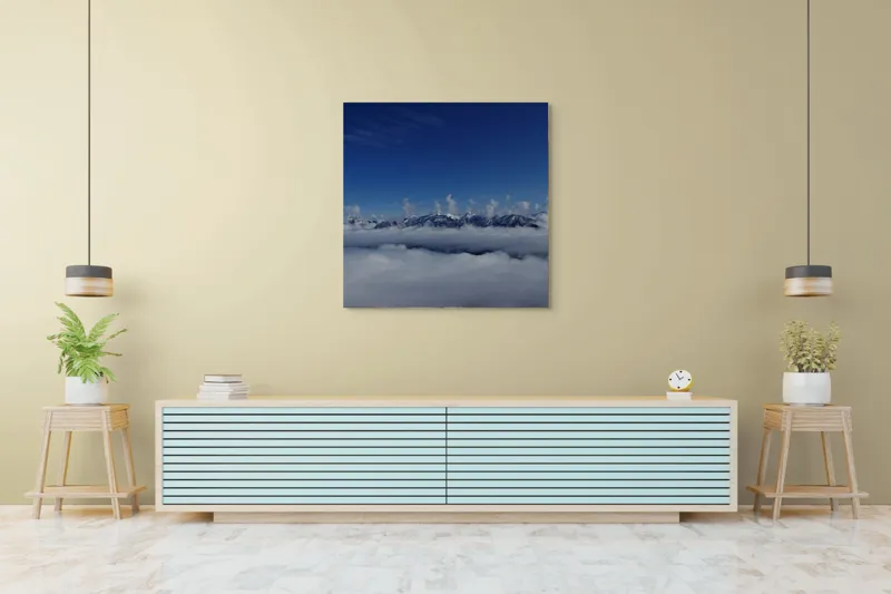 Tablou Canvas, "Nori dansând peste munți înalți", Nor, Munte, Cer, Albastru, Nori, Liniste, Inaltimi, Vedere, Frumusete, Natura, 100 x 100 cm – poza 5