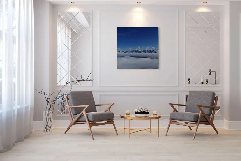Tablou Canvas, "Nori dansând peste munți înalți", Nor, Munte, Cer, Albastru, Nori, Liniste, Inaltimi, Vedere, Frumusete, Natura, 100 x 100 cm – poza 7