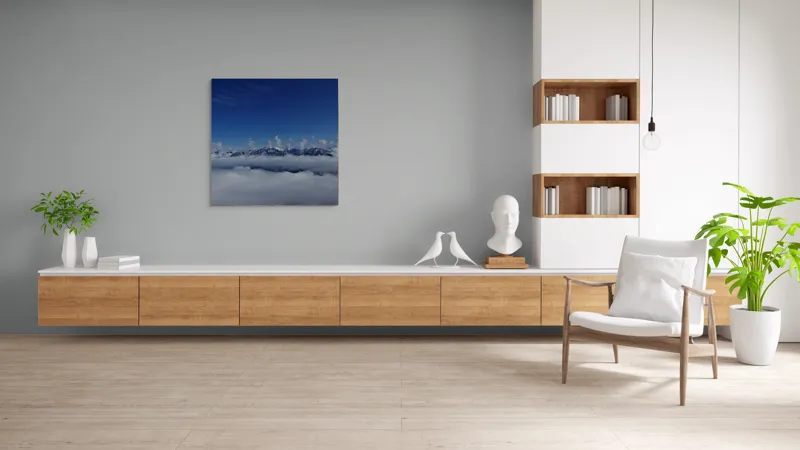 Tablou Canvas, "Nori dansând peste munți înalți", Nor, Munte, Cer, Albastru, Nori, Liniste, Inaltimi, Vedere, Frumusete, Natura, 100 x 100 cm – poza 8