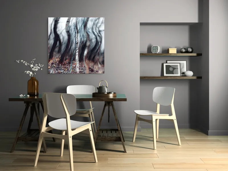 Tablou Canvas, "Pădurea dansului de vânt toamna", Arbori, Vârtej, Toamnă, Pădure, Mișcare, Abstracție, Mister, Natură, Dans, Texturi, 100 x 100 cm – poza 6