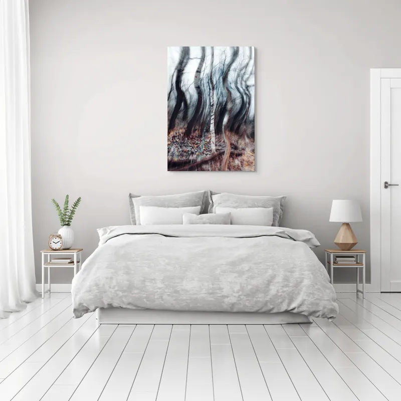 Tablou Canvas, "Pădurea dansului de vânt toamna", Arbori, Vârtej, Toamnă, Pădure, Mișcare, Abstracție, Mister, Natură, Dans, Texturi, 70 x 100 cm – poza 3