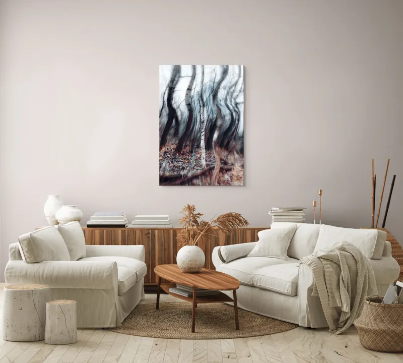 Tablou Canvas, "Pădurea dansului de vânt toamna", Arbori, Vârtej, Toamnă, Pădure, Mișcare, Abstracție, Mister, Natură, Dans, Texturi, 70 x 100 cm – poza 4