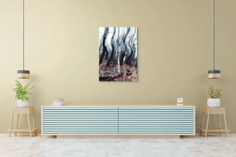 Tablou Canvas, "Pădurea dansului de vânt toamna", Arbori, Vârtej, Toamnă, Pădure, Mișcare, Abstracție, Mister, Natură, Dans, Texturi, 70 x 100 cm – poza 5