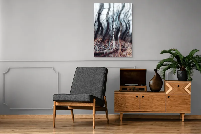 Tablou Canvas, "Pădurea dansului de vânt toamna", Arbori, Vârtej, Toamnă, Pădure, Mișcare, Abstracție, Mister, Natură, Dans, Texturi, 70 x 100 cm – poza 6