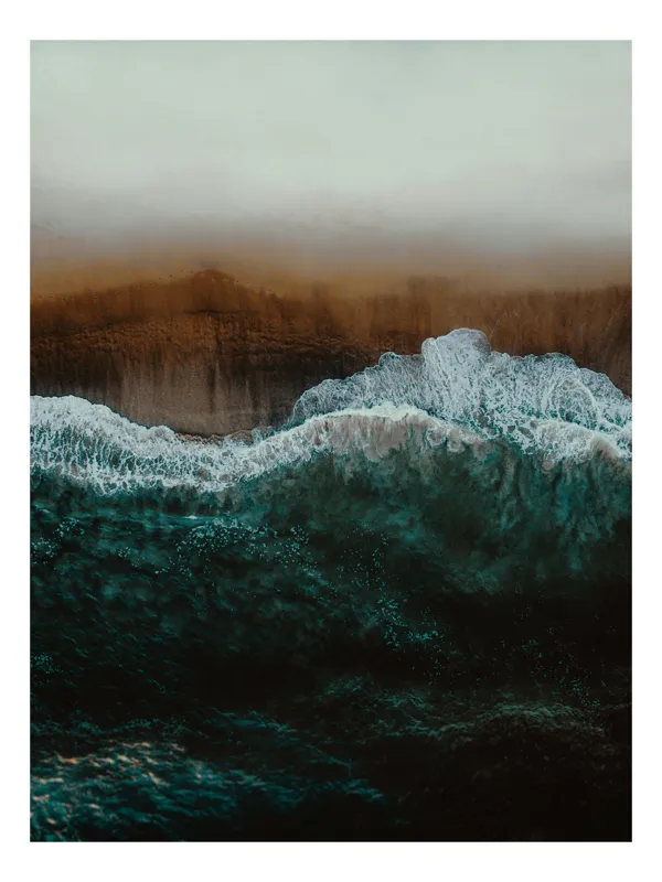 Tablou Canvas, "Marea îmbrățișând țărmul arid", Valuri, Spumă, Țărm, Nisip, Ocean, Natură, Calm, Albastru, 39 x 54 cm