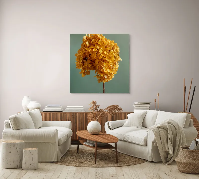 Tablou Canvas, "Floarea toamnei în floarea soarelui", Floare, Galben, Textură, Subtil, Simplu, 100 x 100 cm – poza 3