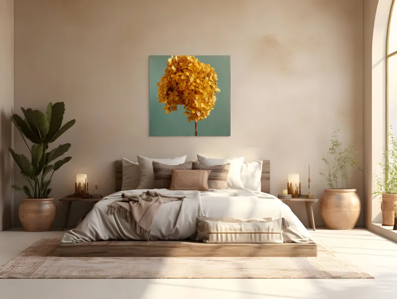 Tablou Canvas, "Floarea toamnei în floarea soarelui", Floare, Galben, Textură, Subtil, Simplu, 100 x 100 cm – poza 4