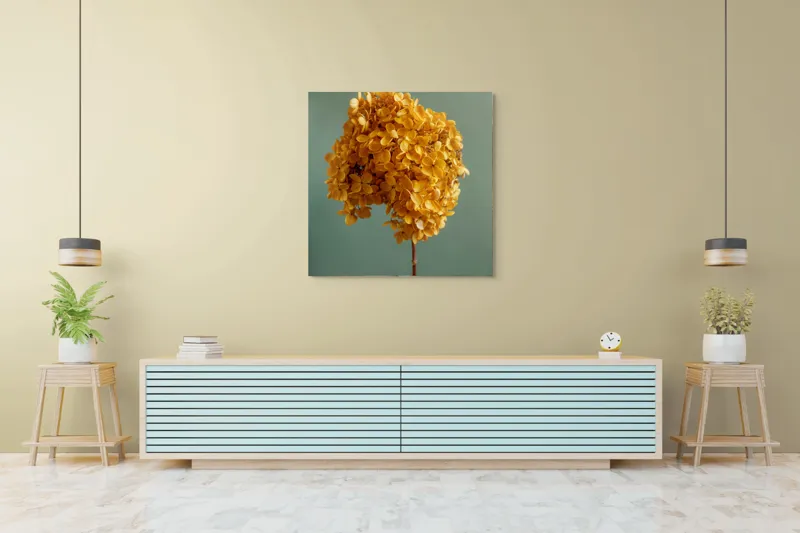 Tablou Canvas, "Floarea toamnei în floarea soarelui", Floare, Galben, Textură, Subtil, Simplu, 100 x 100 cm – poza 5