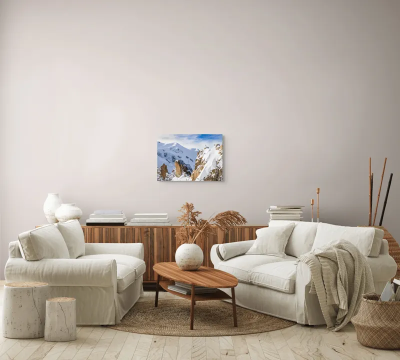 Tablou Canvas, "Explorator solitar pe culmi alpine", Zăpadă, Vârfuri, Stânci, Cer, Alpinist, Aventură, Iarnă, Măreție, Natură, Peisaj., 54 x 39 cm – poza 5