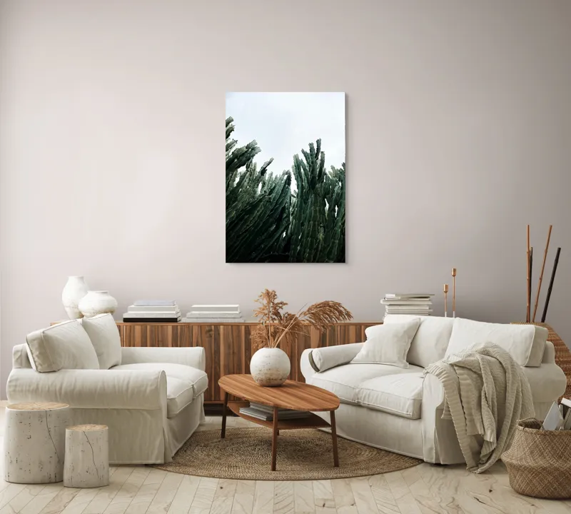 Tablou Canvas, "Cactuși sub cer înnorat", Cactusi, Cer, Verde, Texturi, Natura, Inaltimi, Frunze, Ascutit, 70 x 100 cm – poza 4