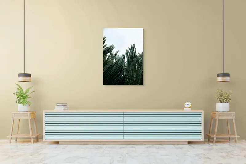 Tablou Canvas, "Cactuși sub cer înnorat", Cactusi, Cer, Verde, Texturi, Natura, Inaltimi, Frunze, Ascutit, 70 x 100 cm – poza 5