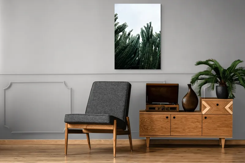 Tablou Canvas, "Cactuși sub cer înnorat", Cactusi, Cer, Verde, Texturi, Natura, Inaltimi, Frunze, Ascutit, 70 x 100 cm – poza 6