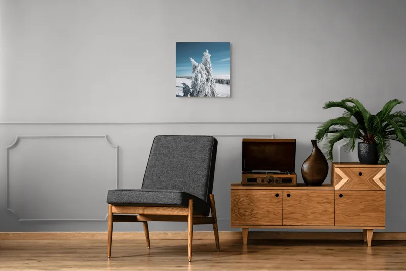 Tablou Canvas, "Iernatic duet de brazi ninși", Zăpadă, Copac, Iarnă, Cer, Peisaj, Albastru, Înghețat, Pădure, Calm, Liniște, 50 x 50 cm – poza 6