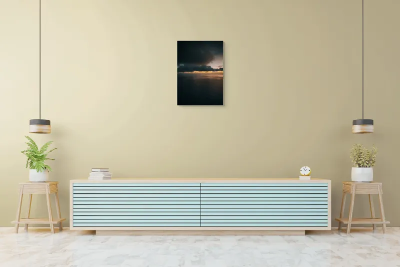 Tablou Canvas, "Liniștea apusului peste ocean", Cer, Nor, Ocean, Apus, Umbre, Lumină, Calm, Infinit, Armonie, Reflexii, 50 x 70 cm – poza 6