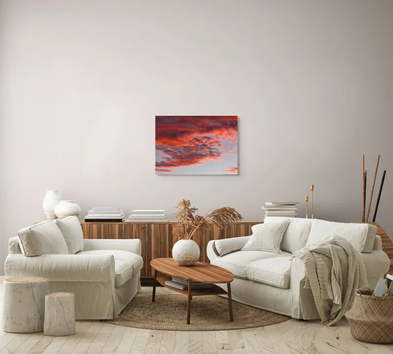 Tablou Canvas, "Răsărit de foc pe cer senin", Apus, Nori, Roz, Cer, Lumină, Spectacol, Frumusețe, 70 x 50 cm – poza 6