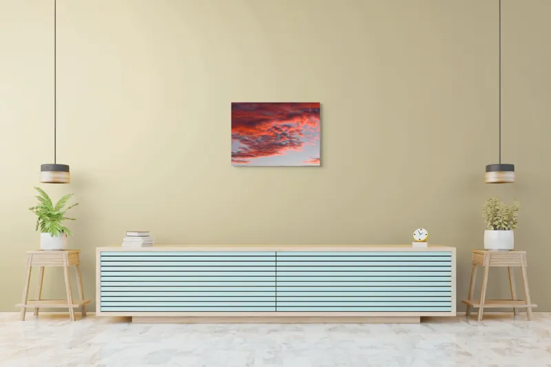 Tablou Canvas, "Răsărit de foc pe cer senin", Apus, Nori, Roz, Cer, Lumină, Spectacol, Frumusețe, 70 x 50 cm – poza 7