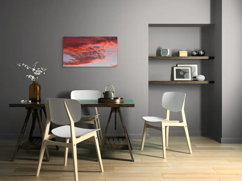 Tablou Canvas, "Răsărit de foc pe cer senin", Apus, Nori, Roz, Cer, Lumină, Spectacol, Frumusețe, 90 x 50 cm – poza 3