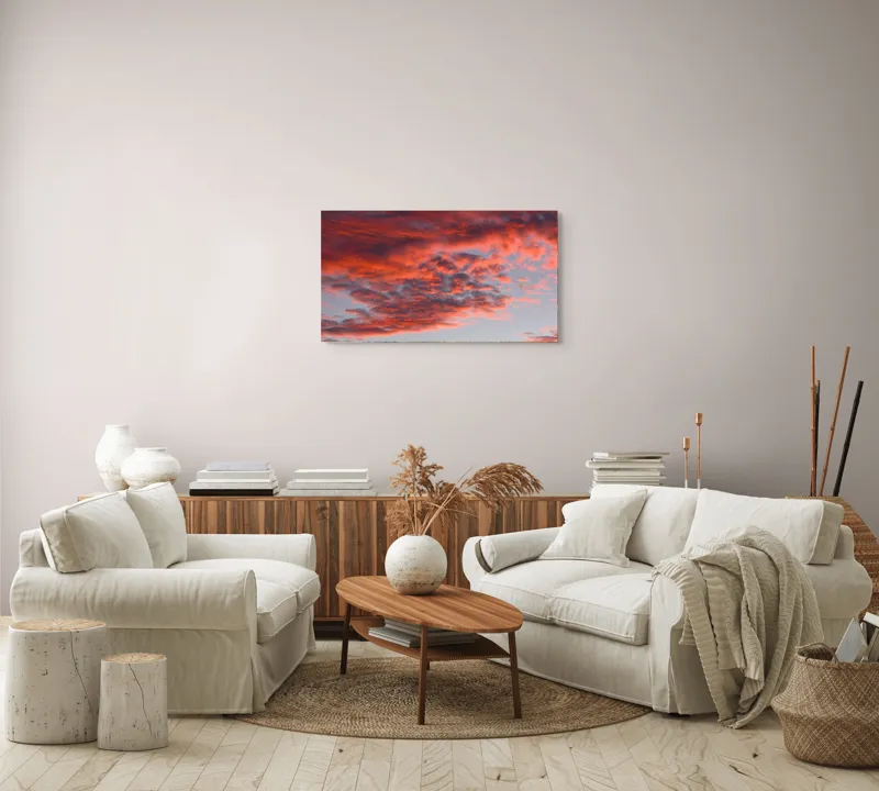 Tablou Canvas, "Răsărit de foc pe cer senin", Apus, Nori, Roz, Cer, Lumină, Spectacol, Frumusețe, 90 x 50 cm – poza 4