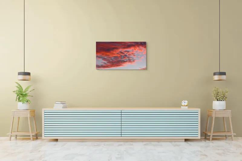 Tablou Canvas, "Răsărit de foc pe cer senin", Apus, Nori, Roz, Cer, Lumină, Spectacol, Frumusețe, 90 x 50 cm – poza 5