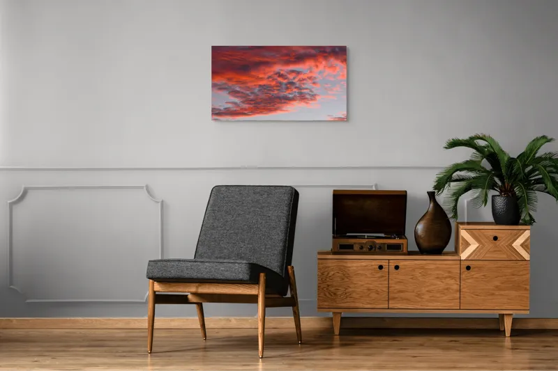Tablou Canvas, "Răsărit de foc pe cer senin", Apus, Nori, Roz, Cer, Lumină, Spectacol, Frumusețe, 90 x 50 cm – poza 6