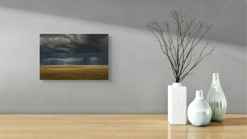 Tablou Canvas, "Furtună în câmpie pustie ", Fulger, Cer, Nori, Câmpie, Vânt, Apocalipsă, Natură, Intensitate, Umezeală, Linie, Sălbăticie, 39 x 26 cm – poza 8
