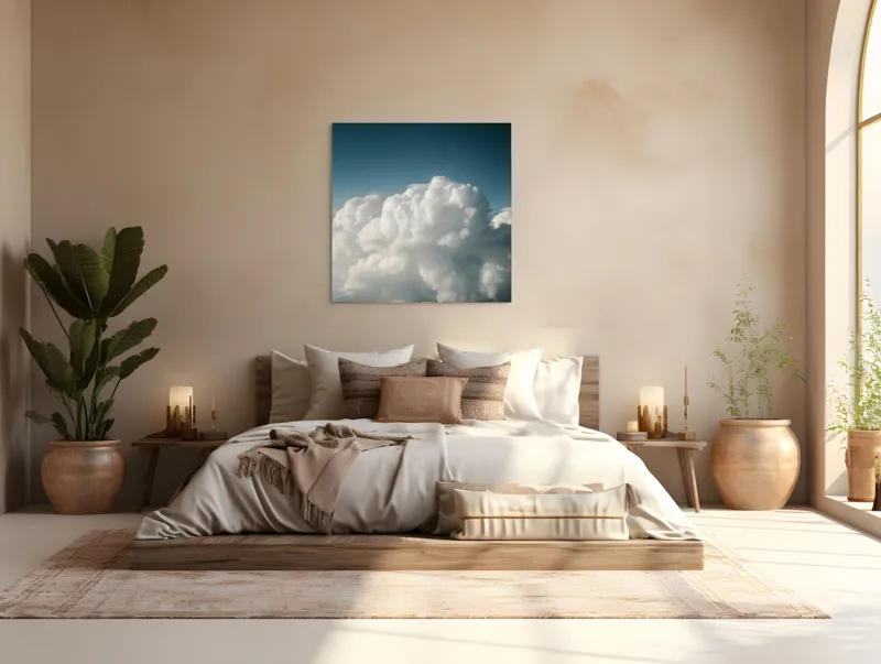 Tablou Canvas, "Dansul norilor spre cer senin", Nor, Cer, Albastru, Pufos, Lumină, Seninătate, Vise, Văzduh, 100 x 100 cm – poza 4
