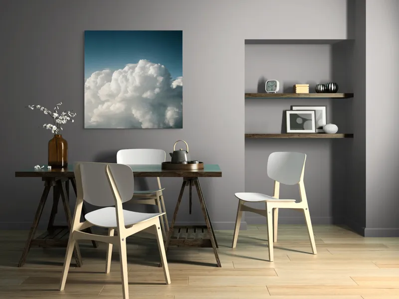 Tablou Canvas, "Dansul norilor spre cer senin", Nor, Cer, Albastru, Pufos, Lumină, Seninătate, Vise, Văzduh, 100 x 100 cm – poza 6