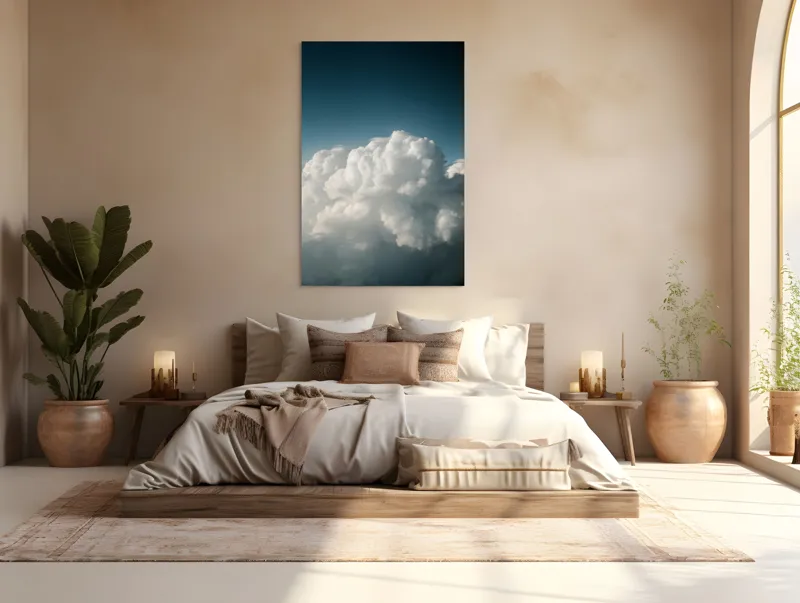 Tablou Canvas, "Dansul norilor spre cer senin", Nor, Cer, Albastru, Pufos, Lumină, Seninătate, Vise, Văzduh, 100 x 150 cm – poza 3