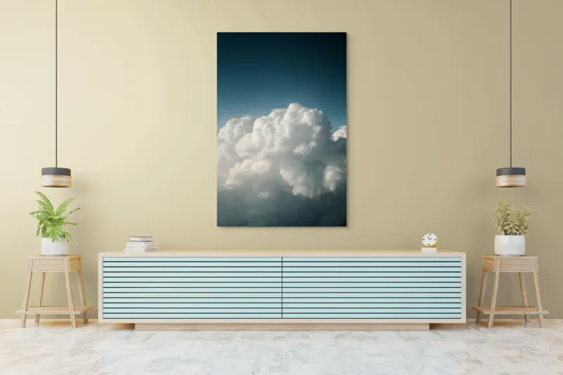 Tablou Canvas, "Dansul norilor spre cer senin", Nor, Cer, Albastru, Pufos, Lumină, Seninătate, Vise, Văzduh, 100 x 150 cm – poza 4