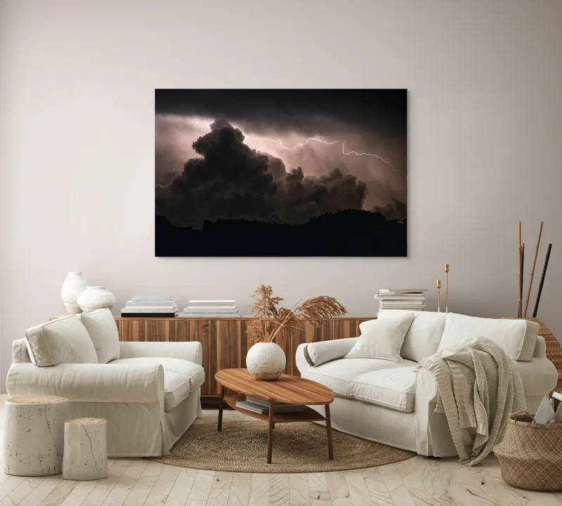 Tablou Canvas, "Furtună electrică în noapte misterioasă", Furtună, Fulger, Nori, Întunecat, Cer, Lumină., 150 x 100 cm – poza 3