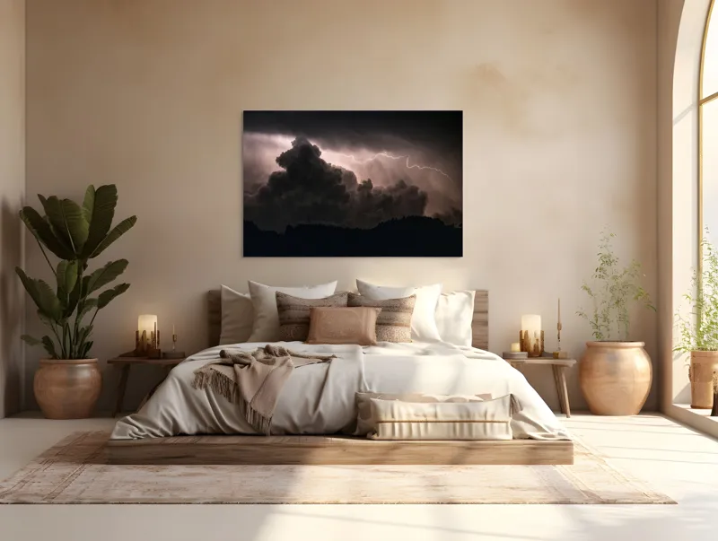 Tablou Canvas, "Furtună electrică în noapte misterioasă", Furtună, Fulger, Nori, Întunecat, Cer, Lumină., 150 x 100 cm – poza 4