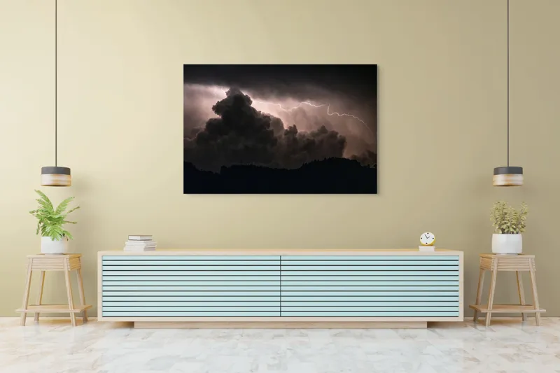Tablou Canvas, "Furtună electrică în noapte misterioasă", Furtună, Fulger, Nori, Întunecat, Cer, Lumină., 150 x 100 cm – poza 6