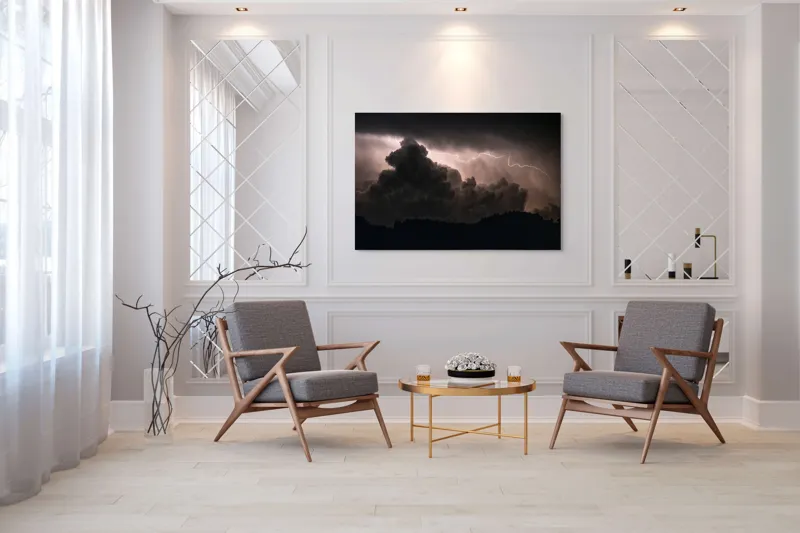 Tablou Canvas, "Furtună electrică în noapte misterioasă", Furtună, Fulger, Nori, Întunecat, Cer, Lumină., 150 x 100 cm – poza 7
