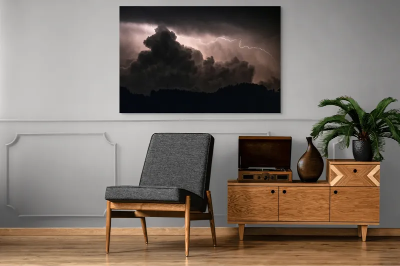 Tablou Canvas, "Furtună electrică în noapte misterioasă", Furtună, Fulger, Nori, Întunecat, Cer, Lumină., 150 x 100 cm – poza 8