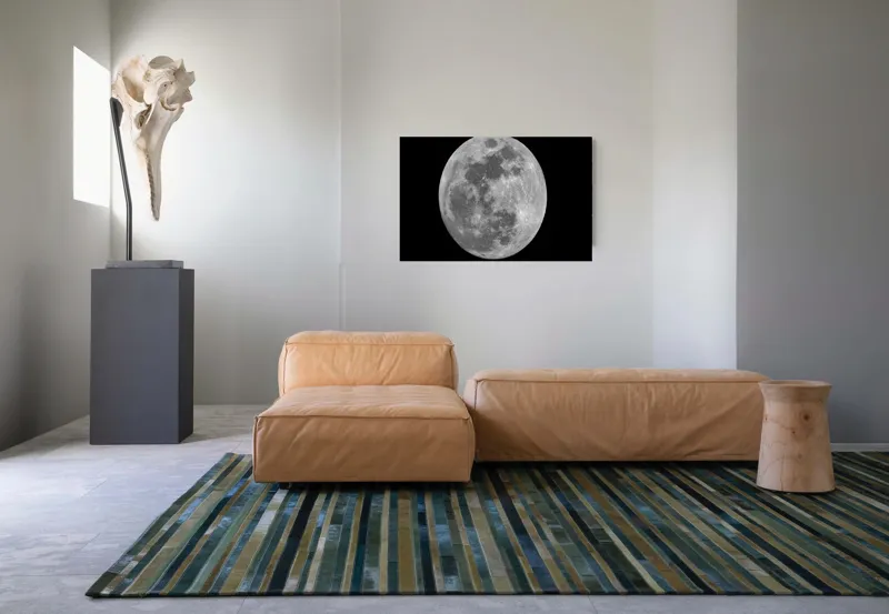 Tablou Canvas, "Luna plină strălucind în noapte", Mister, Luminozitate, Cratere, Sfericitate, Tăcere, Noapte, Spațiu, Liniște, 90 x 50 cm – poza 8