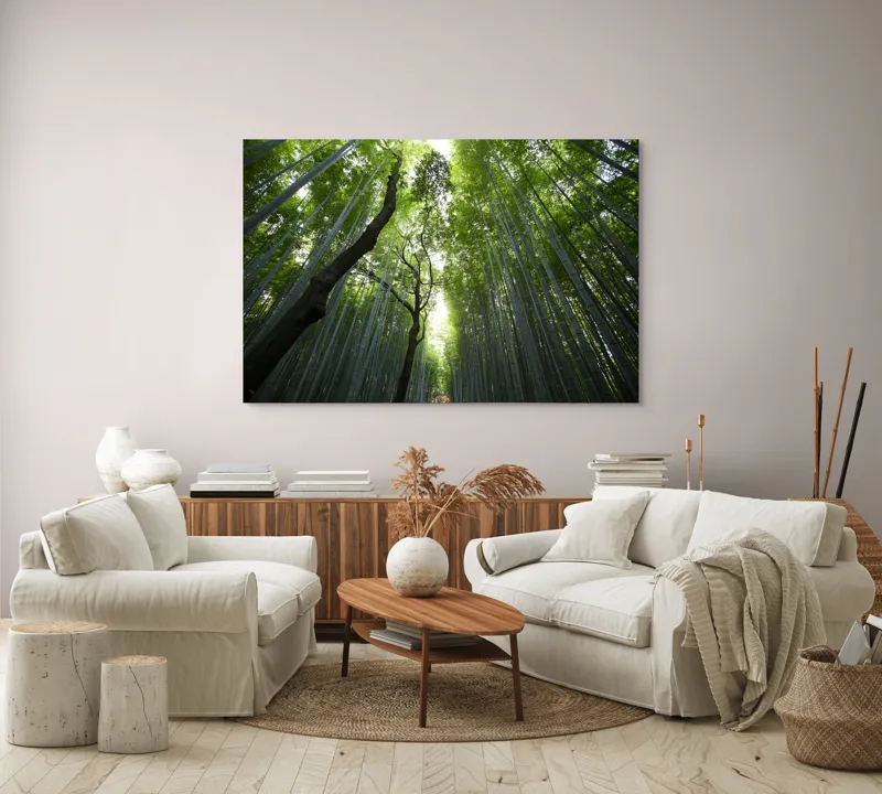 Tablou Canvas, "Pădure de bambus înalt și verde", Verde, Lumină, Pădure, Bambus, Înălțime, Natură, Calm, Mister, Frumusețe, Umbre., 150 x 100 cm – poza 3