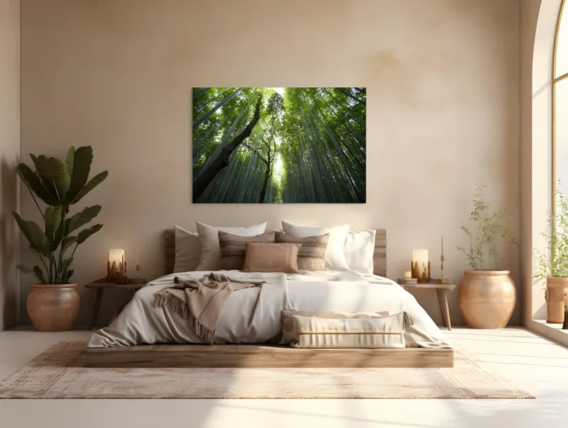Tablou Canvas, "Pădure de bambus înalt și verde", Verde, Lumină, Pădure, Bambus, Înălțime, Natură, Calm, Mister, Frumusețe, Umbre., 150 x 100 cm – poza 4