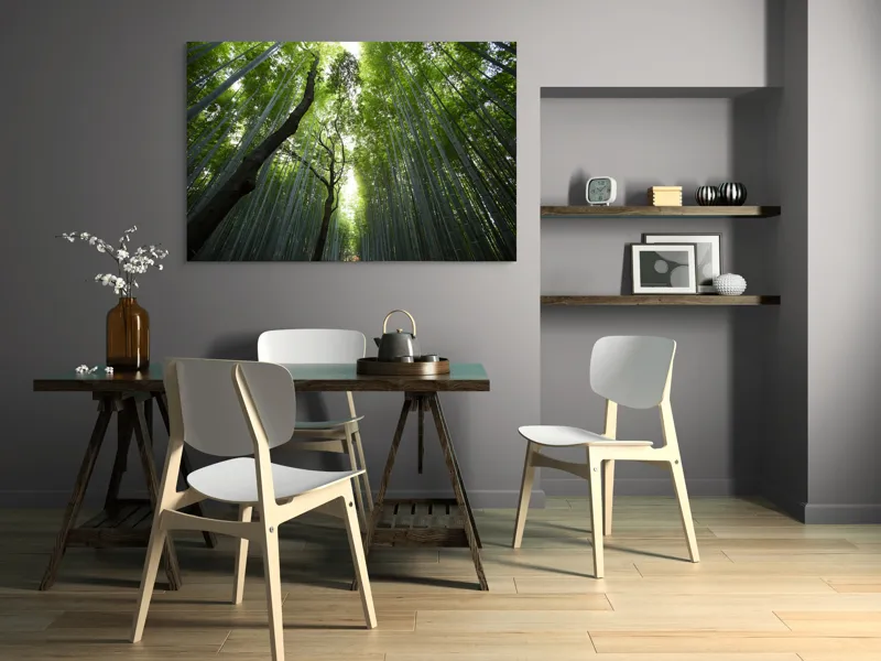 Tablou Canvas, "Pădure de bambus înalt și verde", Verde, Lumină, Pădure, Bambus, Înălțime, Natură, Calm, Mister, Frumusețe, Umbre., 150 x 100 cm – poza 5