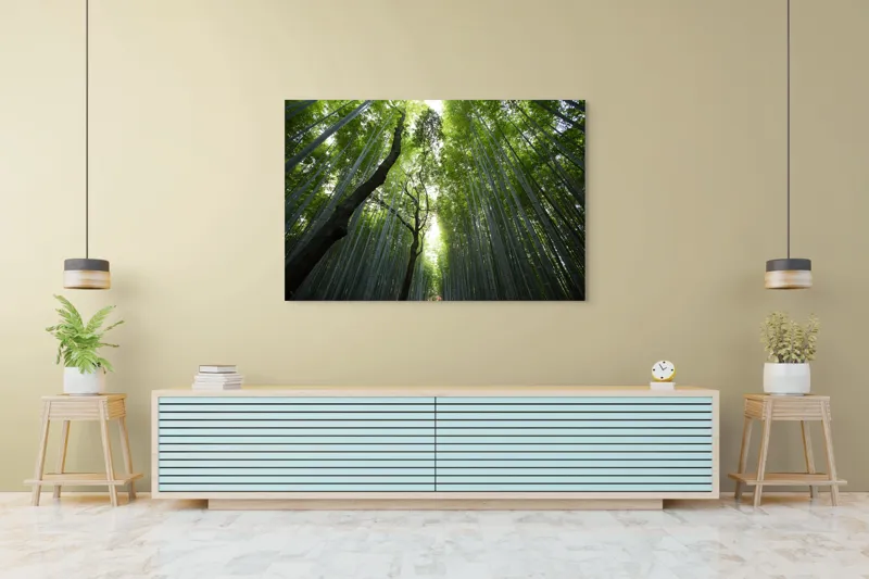 Tablou Canvas, "Pădure de bambus înalt și verde", Verde, Lumină, Pădure, Bambus, Înălțime, Natură, Calm, Mister, Frumusețe, Umbre., 150 x 100 cm – poza 6