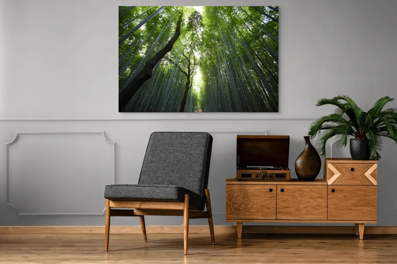 Tablou Canvas, "Pădure de bambus înalt și verde", Verde, Lumină, Pădure, Bambus, Înălțime, Natură, Calm, Mister, Frumusețe, Umbre., 150 x 100 cm – poza 8