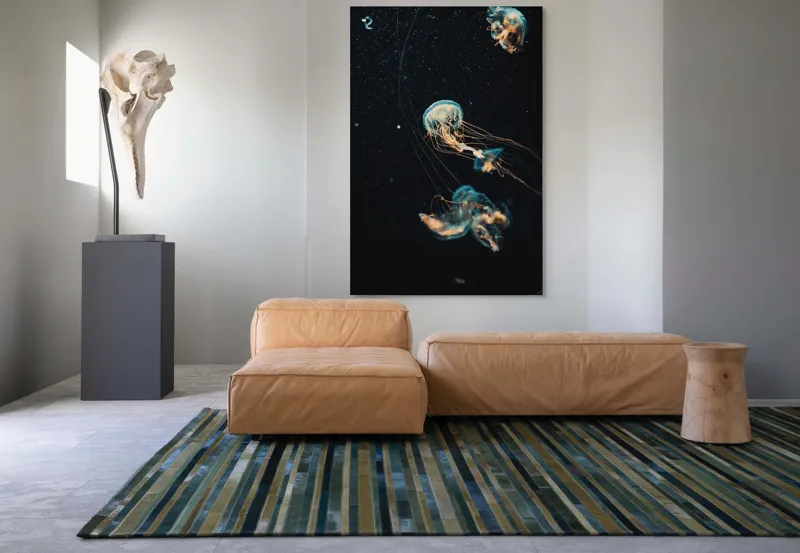 Tablou Canvas, "Dansul grațios al meduzelor marine", Meduze, Atingeri, Bioluminiscență, Abis, Grație, Curent, Ocean, Eteric, Drifting, Misterios, 100 x 150 cm – poza 7